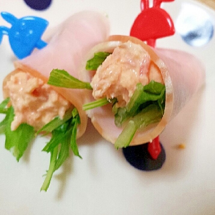 *お弁当おかず*　鮭マヨ・サラダ水菜のハム巻き